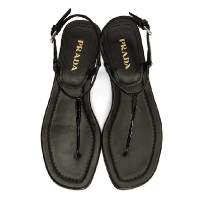 Shop Prada Black Patent T-strap Sandals