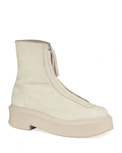 The Row Textured-nubuck Platform Ankle Boots In Beige
