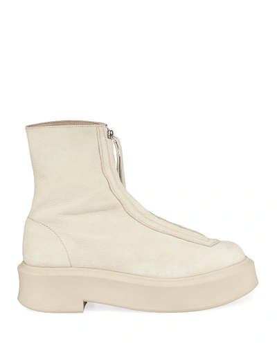 The Row Textured-nubuck Platform Ankle Boots In Beige
