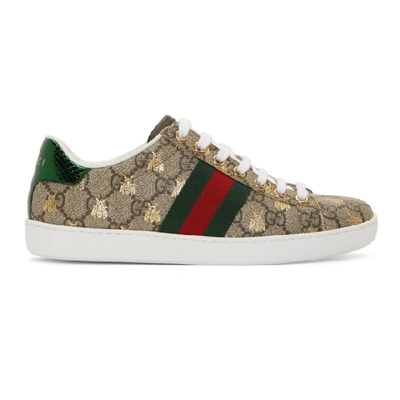 Gucci Ace Gg Supreme Bee-print Monogrammed Sneakers In Beige