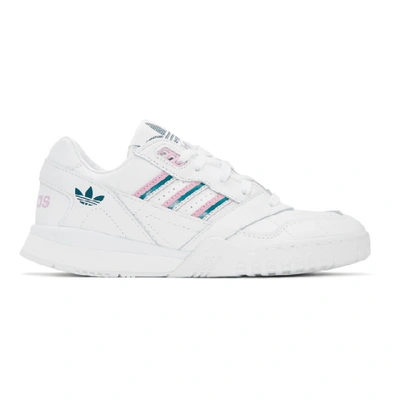 Shop Adidas Originals White And Pink A.r. Trainer Sneakers