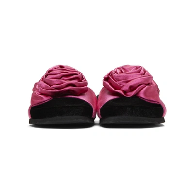 Shop Miu Miu Black & Pink Satin & Velvet Rose Sandals