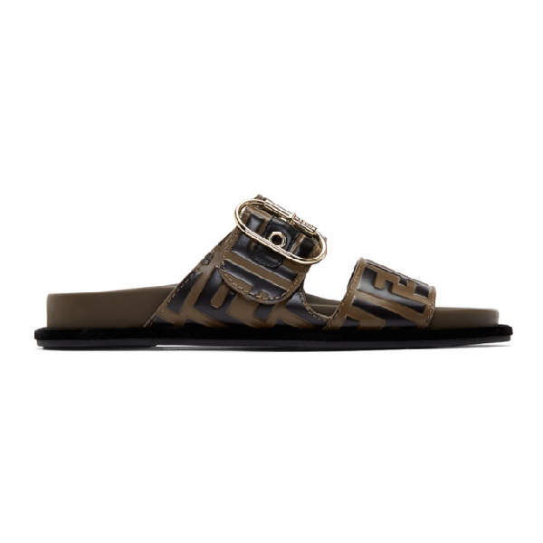 fendi logo embossed slides