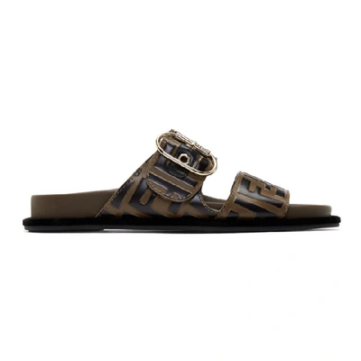 Fendi Logo-print Leather And Rubber Slides In Brown | ModeSens