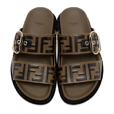 Shop Fendi Brown & Black 'forever ' Sandals