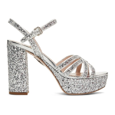 Shop Miu Miu Silver Glitter Sandals