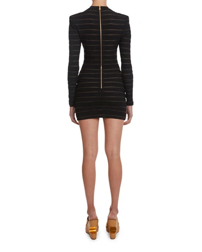 Shop Balmain Tonal Logo Striped Mini Dress In Black