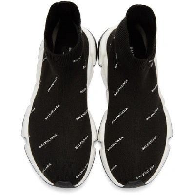 Shop Balenciaga Black All-over Logo Speed High-top Sneakers In 1006 Black/