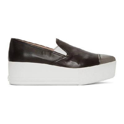 Shop Miu Miu Black Toe Cap Platform Slip-on Sneakers