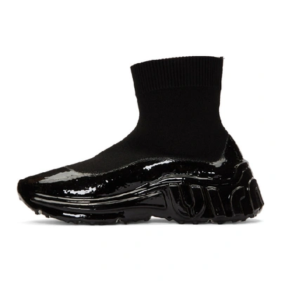 Shop Miu Miu Black Tech Knit High-top Sneakers