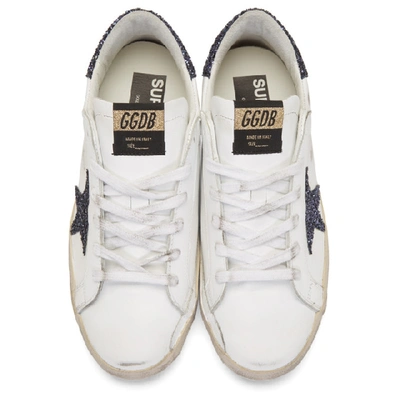 Shop Golden Goose Ssense Exclusive White Glitter Superstar Sneakers In Navy