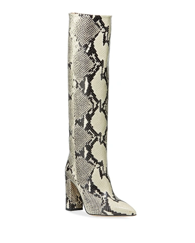 Shop Paris Texas Snake-embossed Leather Knee Boots