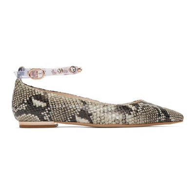 Shop Sophia Webster Black And White Snake Gem Dina Flats