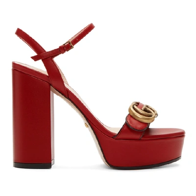 Shop Gucci Red Gg Platform Sandals In Hibiscus Red