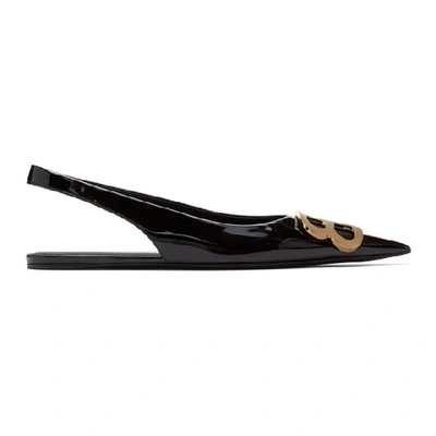 Shop Balenciaga Black Patent Bb Slingback Ballerina Flats In 1088 Blk Go