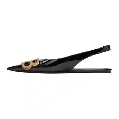 Shop Balenciaga Black Patent Bb Slingback Ballerina Flats In 1088 Blk Go