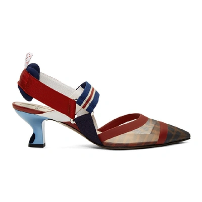 Shop Fendi Navy And Red Colibri Slingback Heels In F15v2 Navy