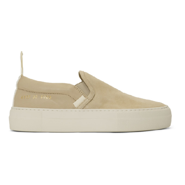 beige suede slip on sneakers