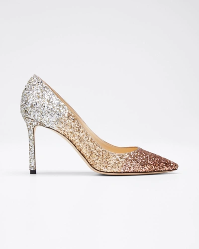 Shop Jimmy Choo Romy 85mm Glitter Degrade High-heel Pumps In Rose Gold