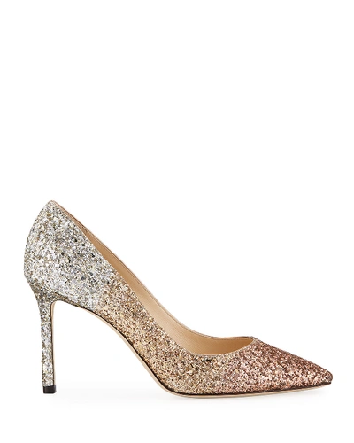 Shop Jimmy Choo Romy 85mm Glitter Degrade High-heel Pumps In Rose Gold