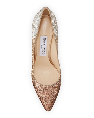 Shop Jimmy Choo Romy 85mm Glitter Degrade High-heel Pumps In Rose Gold