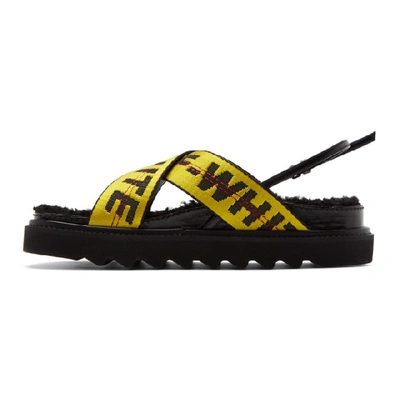 Shop Off-white Black And Yellow Shearling Industrial Belt Sandals