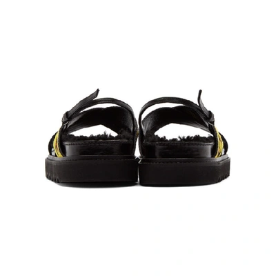Shop Off-white Black And Yellow Shearling Industrial Belt Sandals