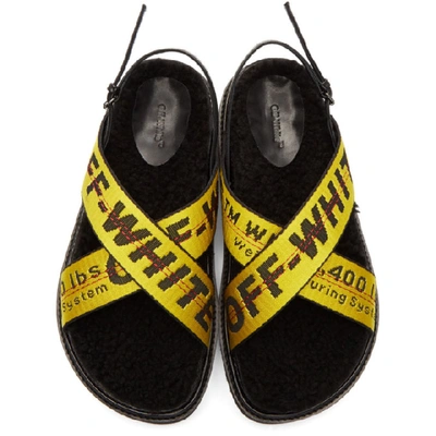 Shop Off-white Black And Yellow Shearling Industrial Belt Sandals
