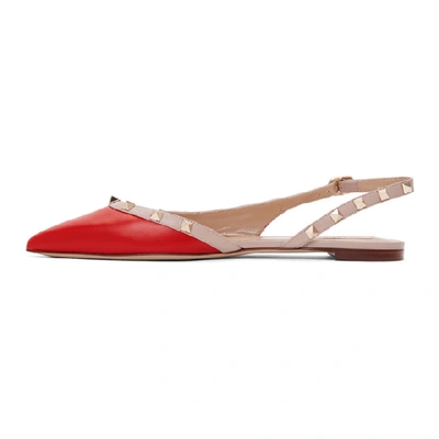 Shop Valentino Red  Garavani Rockstud Slingback Ballerina Flats In 95b Rouge P