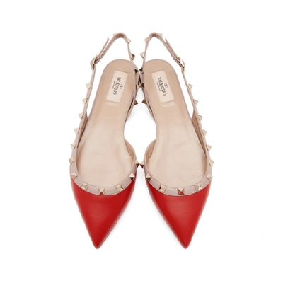 Shop Valentino Red  Garavani Rockstud Slingback Ballerina Flats In 95b Rouge P