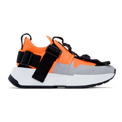 Shop Mm6 Maison Margiela Orange And Grey Safety Strap Sneakers In H7679 Vibra