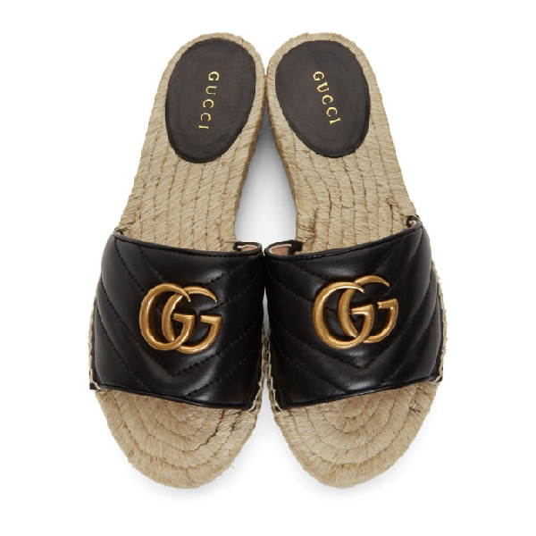 Gucci Pilar Gg Quilted-leather Espadrille Slides In Black | ModeSens