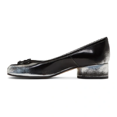 Shop Maison Margiela Black And Silver Spray Tabi Ballerina Flats In H1130 Silve