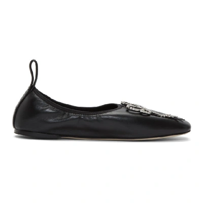 Shop Loewe Black Strassed Bow Ballerina Flats In 1100 Black