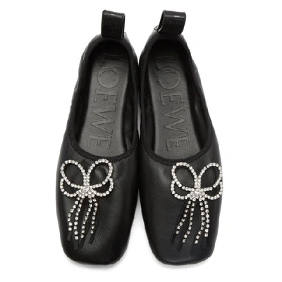 Shop Loewe Black Strassed Bow Ballerina Flats In 1100 Black