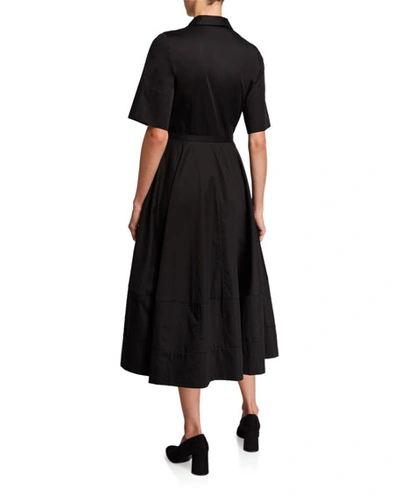 Shop Co Poplin Flared Short-sleeve Shirtdress In Black