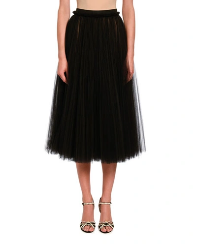Shop Dolce & Gabbana Pleated Tulle Midi Skirt In Black