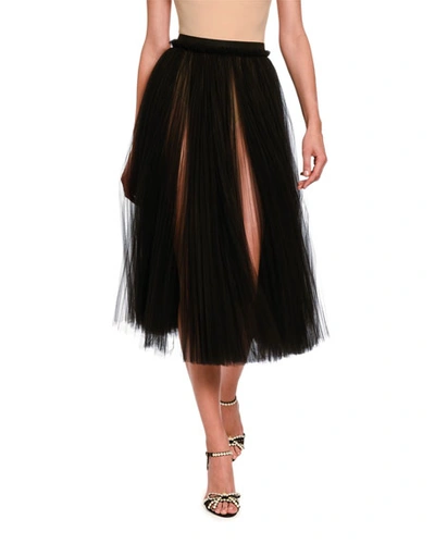 Shop Dolce & Gabbana Pleated Tulle Midi Skirt In Black