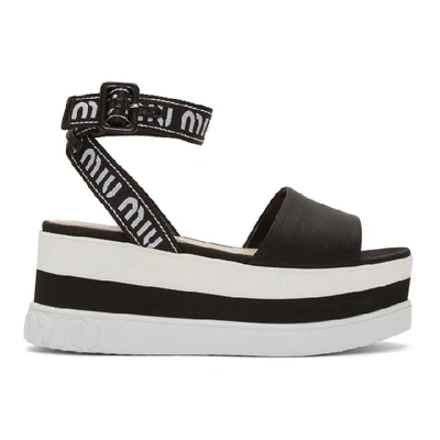 Shop Miu Miu Black Nylon Platform Sandals