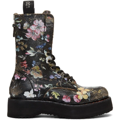 Shop R13 Black Single Stacked Boots In Wk6 Floral