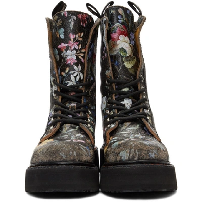 Shop R13 Black Single Stacked Boots In Wk6 Floral