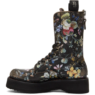 Shop R13 Black Single Stacked Boots In Wk6 Floral