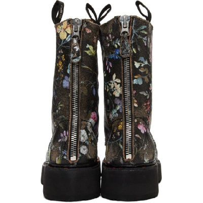 Shop R13 Black Single Stacked Boots In Wk6 Floral