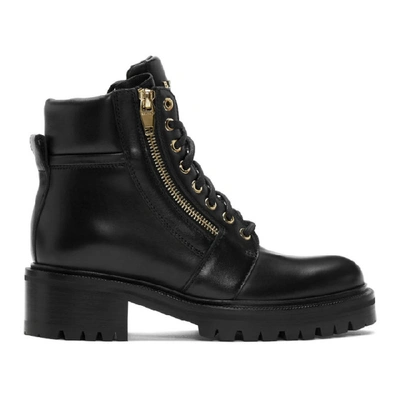 Shop Balmain Black Leather Army Boot In 0pa Black