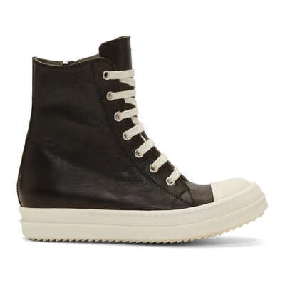 Shop Rick Owens Black And Off-white High-top Sneakers In 09 Black