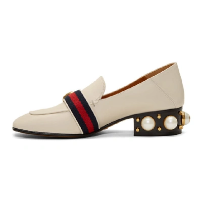 Shop Gucci Off-white Leather Heeled Loafers In 9061 White