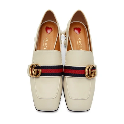 Shop Gucci Off-white Leather Heeled Loafers In 9061 White