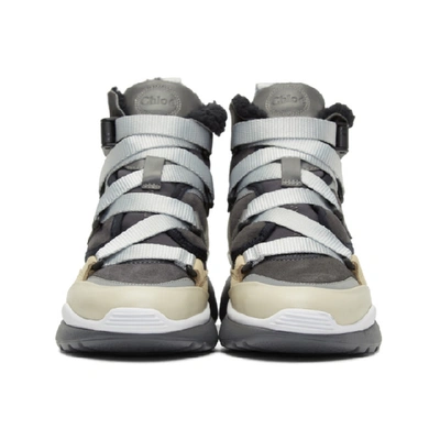Shop Chloé Chloe Grey And Beige Sonnie High-top Sneakers In 4a7 Midnigh
