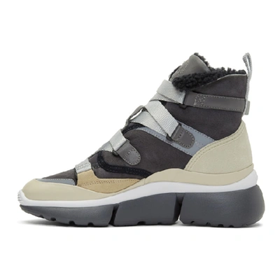 Shop Chloé Chloe Grey And Beige Sonnie High-top Sneakers In 4a7 Midnigh