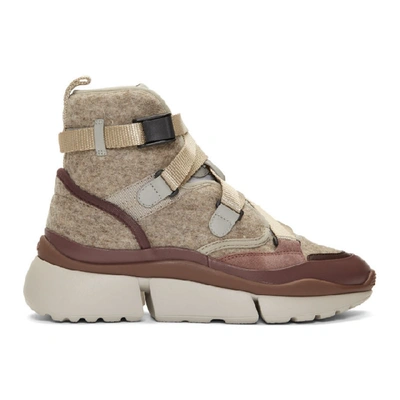 Shop Chloé Chloe Brown And Grey Wool Sonnie High-top Sneakers In 026 Grey